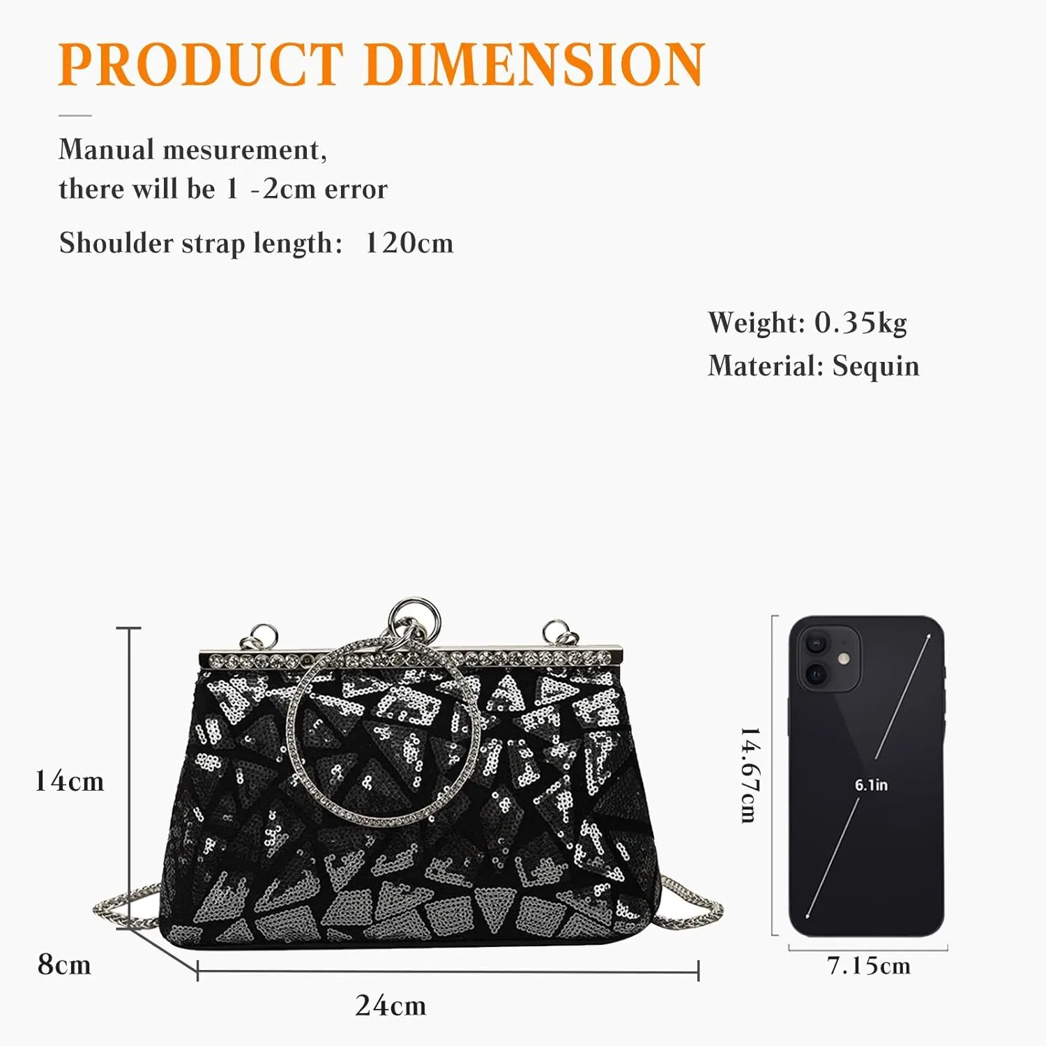 Vintage 1920s Evening Clutch Bag for Women Sparkly Sequin Handbag Bridal Wedding Purse Rhinestone Crossbody Bag