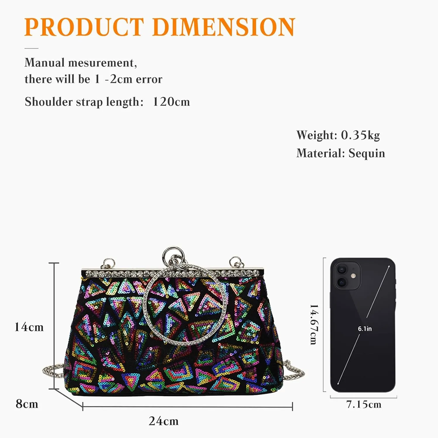 Vintage 1920s Evening Clutch Bag for Women Sparkly Sequin Handbag Bridal Wedding Purse Rhinestone Crossbody Bag