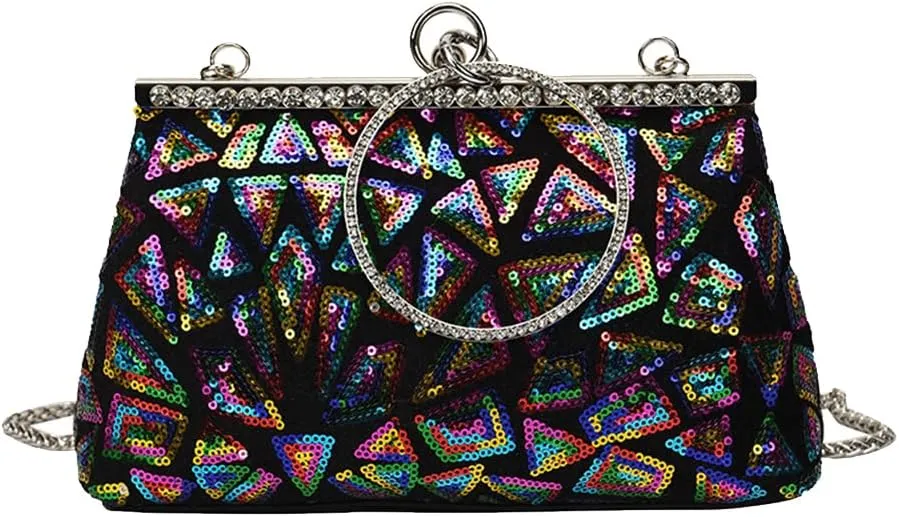 Vintage 1920s Evening Clutch Bag for Women Sparkly Sequin Handbag Bridal Wedding Purse Rhinestone Crossbody Bag