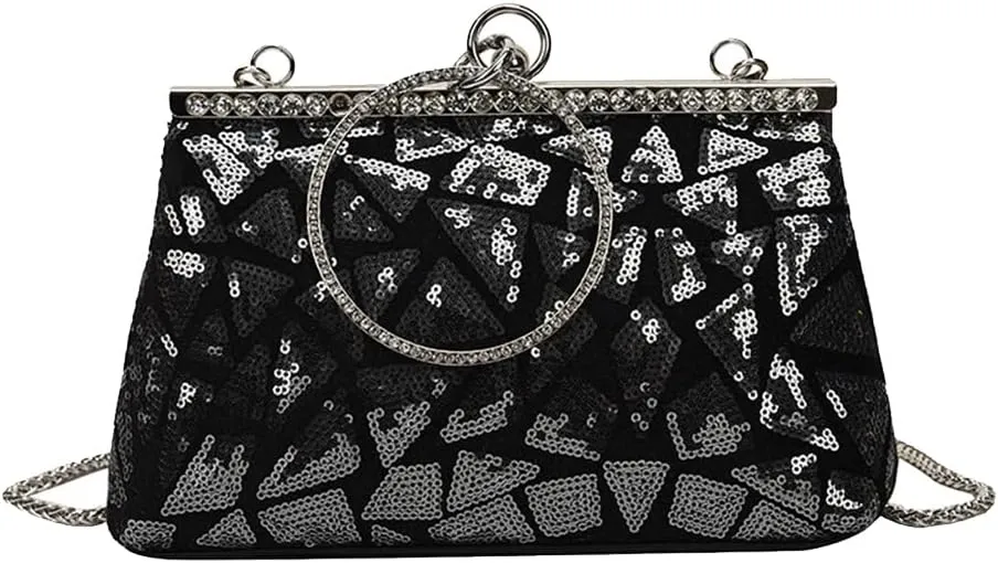Vintage 1920s Evening Clutch Bag for Women Sparkly Sequin Handbag Bridal Wedding Purse Rhinestone Crossbody Bag