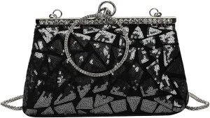 Vintage 1920s Evening Clutch Bag for Women Sparkly Sequin Handbag Bridal Wedding Purse Rhinestone Crossbody Bag