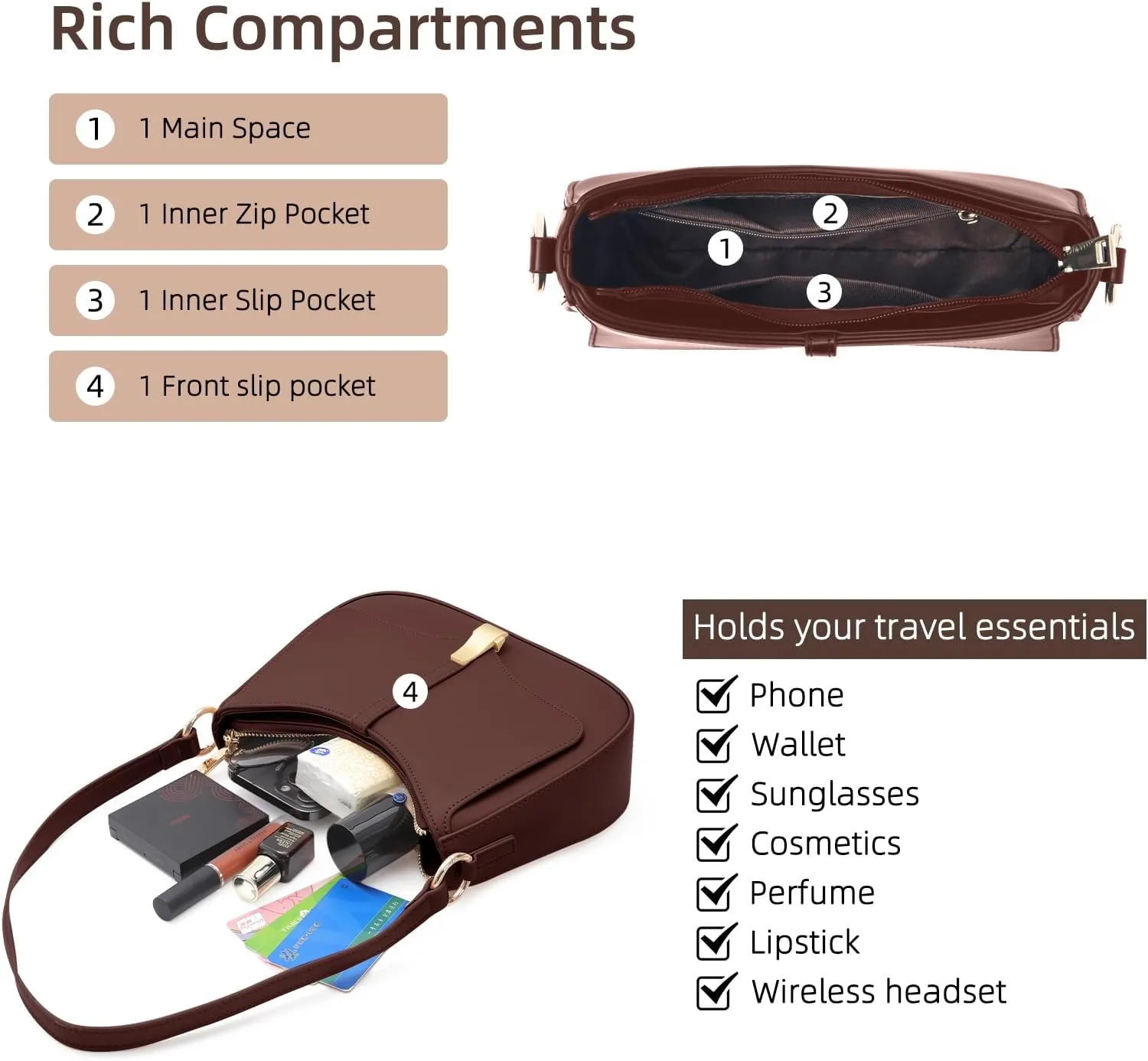 Vintage Crescent Shoulder Bag for Women - Genuine Leather Retro Clutch & Tote
