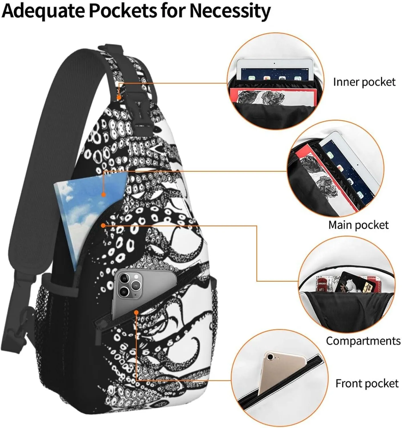 Vintage Octopus Tentacles Outdoor Crossbody Shoulder Bag For Unisex Young Adult Hiking Bicycling