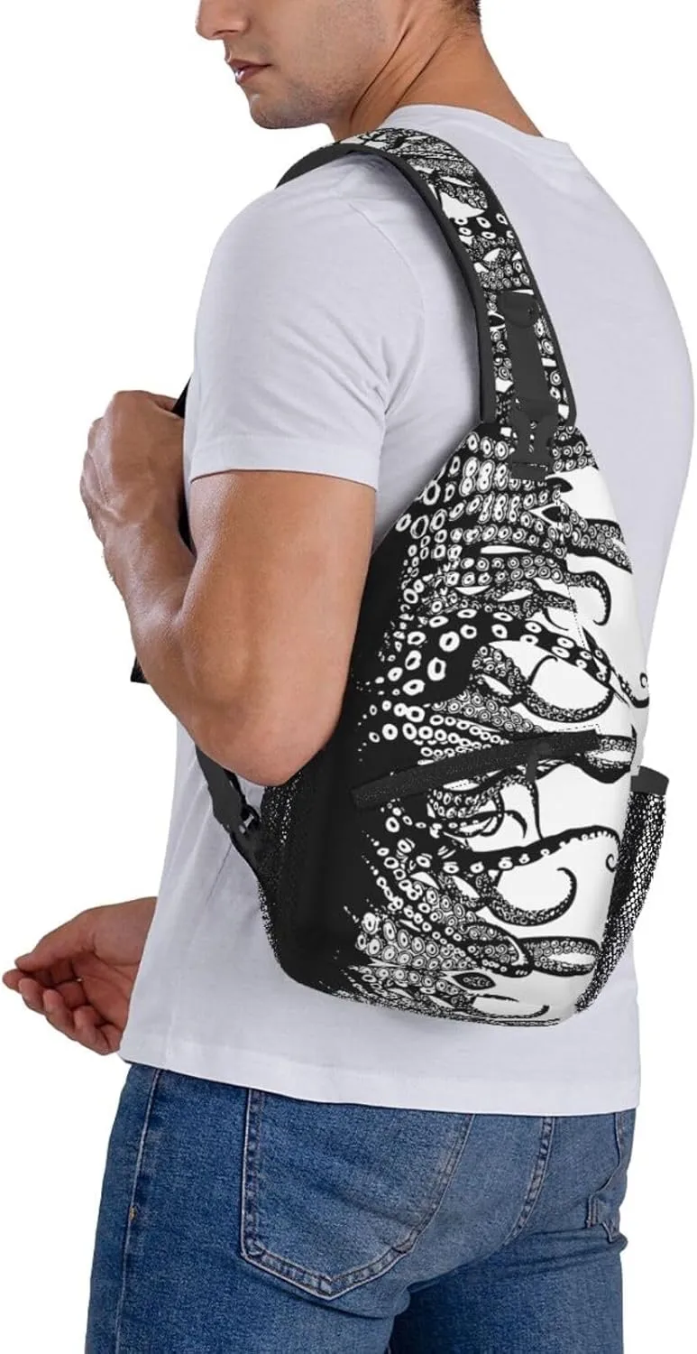 Vintage Octopus Tentacles Outdoor Crossbody Shoulder Bag For Unisex Young Adult Hiking Bicycling