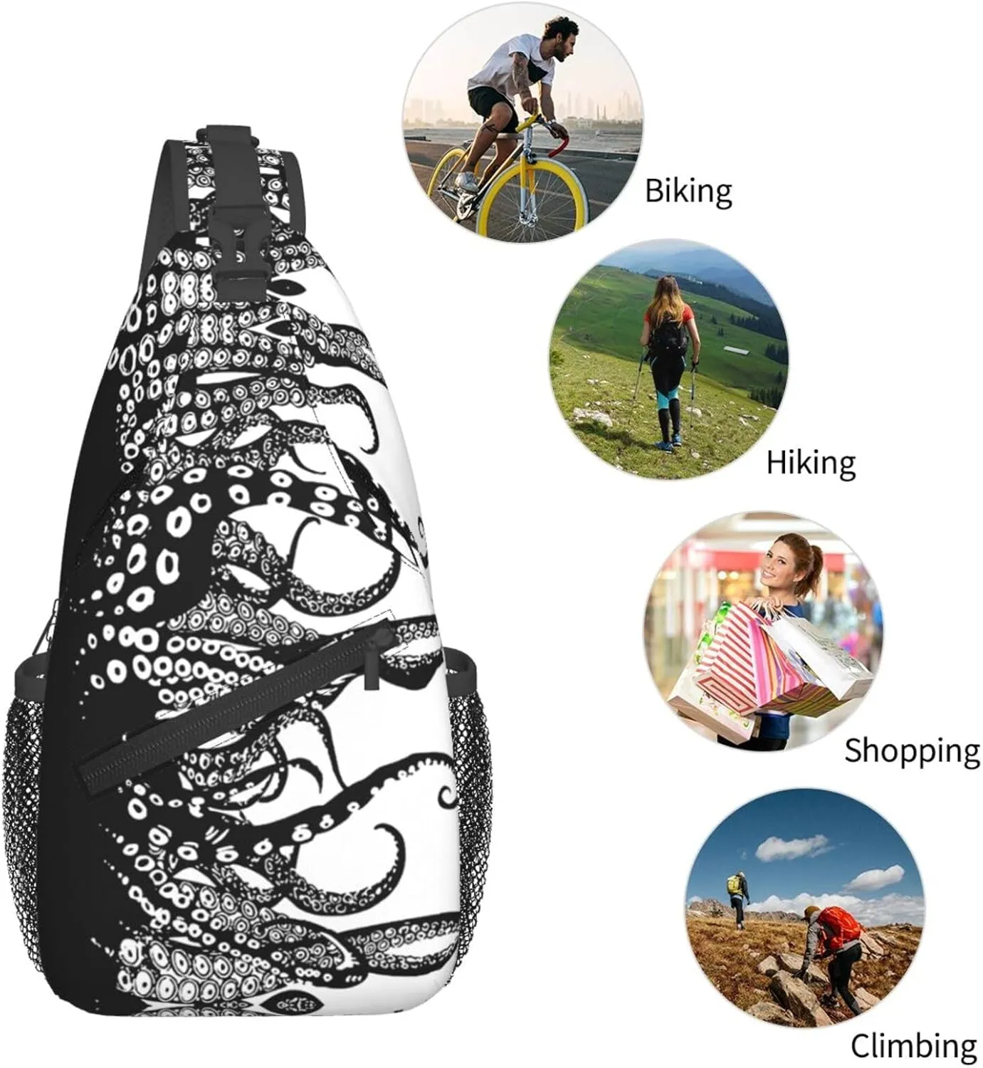 Vintage Octopus Tentacles Outdoor Crossbody Shoulder Bag For Unisex Young Adult Hiking Bicycling