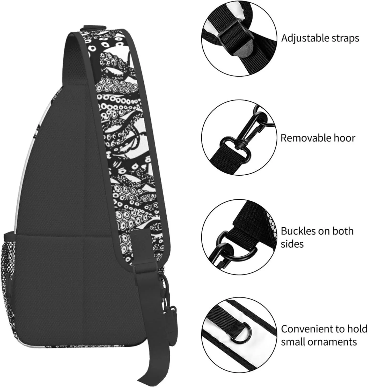 Vintage Octopus Tentacles Outdoor Crossbody Shoulder Bag For Unisex Young Adult Hiking Bicycling
