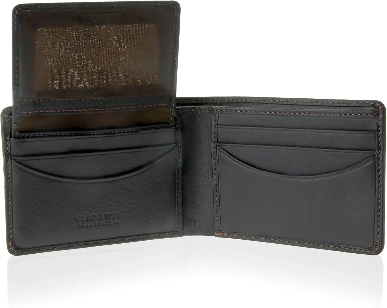 Visconti Thin RFID Multi Card Compact Leather Wallet (6 Cards   2 ID   2 Bills, Brown)