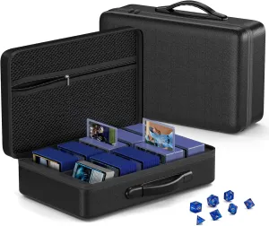 Vitula Card Case Fits for MTG, PKTG, YugiOh and Sports Cards or Cards Against Humanity Game, Toploaders Storage Case for Traveling, Attached a Dice Set (L,Black)