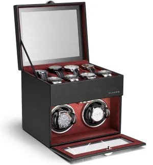 Vlando Automatic Double Watch Winder with 8 Watch Slot - Watch Box with Glass Lid, Japanese Quiet Motor, LED Light, Adjustable Watch Pillows, Usb Type-C - Red