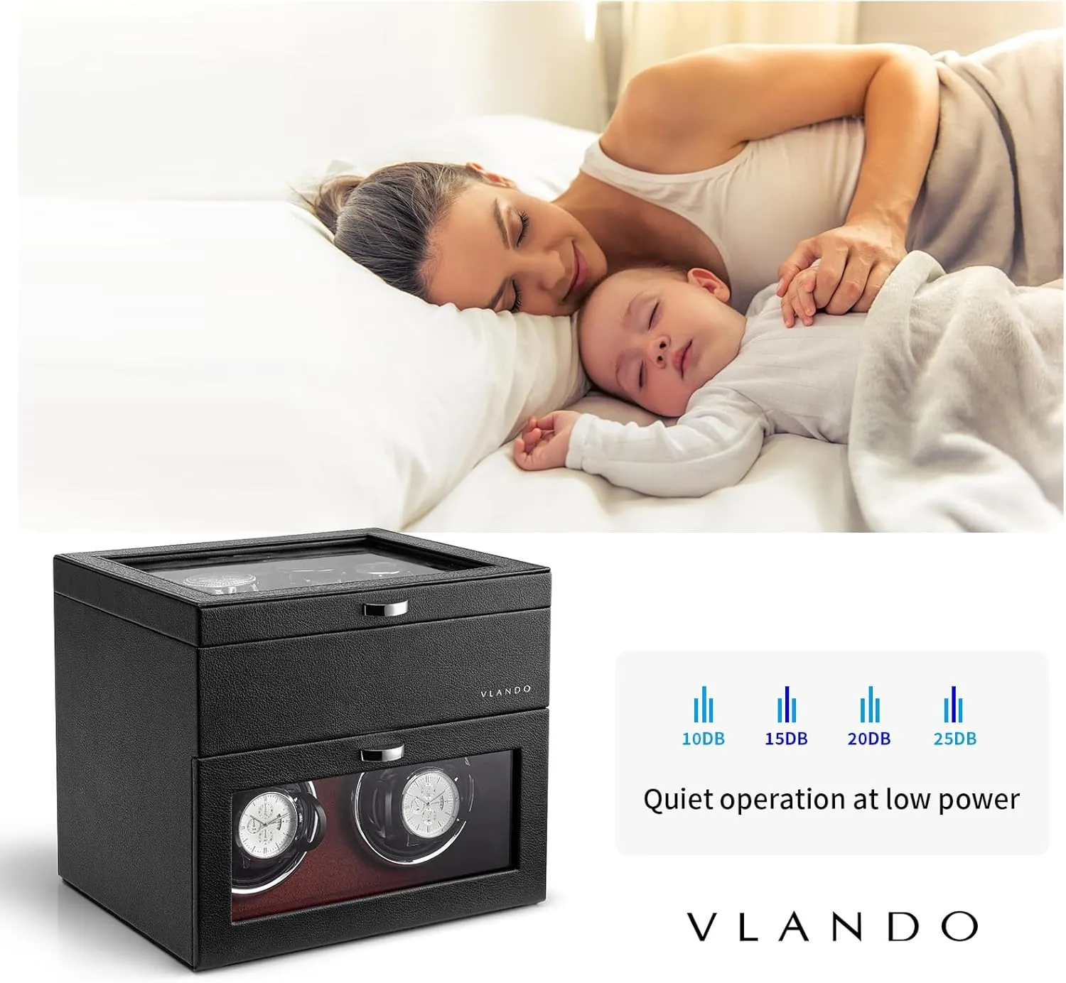 Vlando Automatic Double Watch Winder with 8 Watch Slot - Watch Box with Glass Lid, Japanese Quiet Motor, LED Light, Adjustable Watch Pillows, Usb Type-C - Red