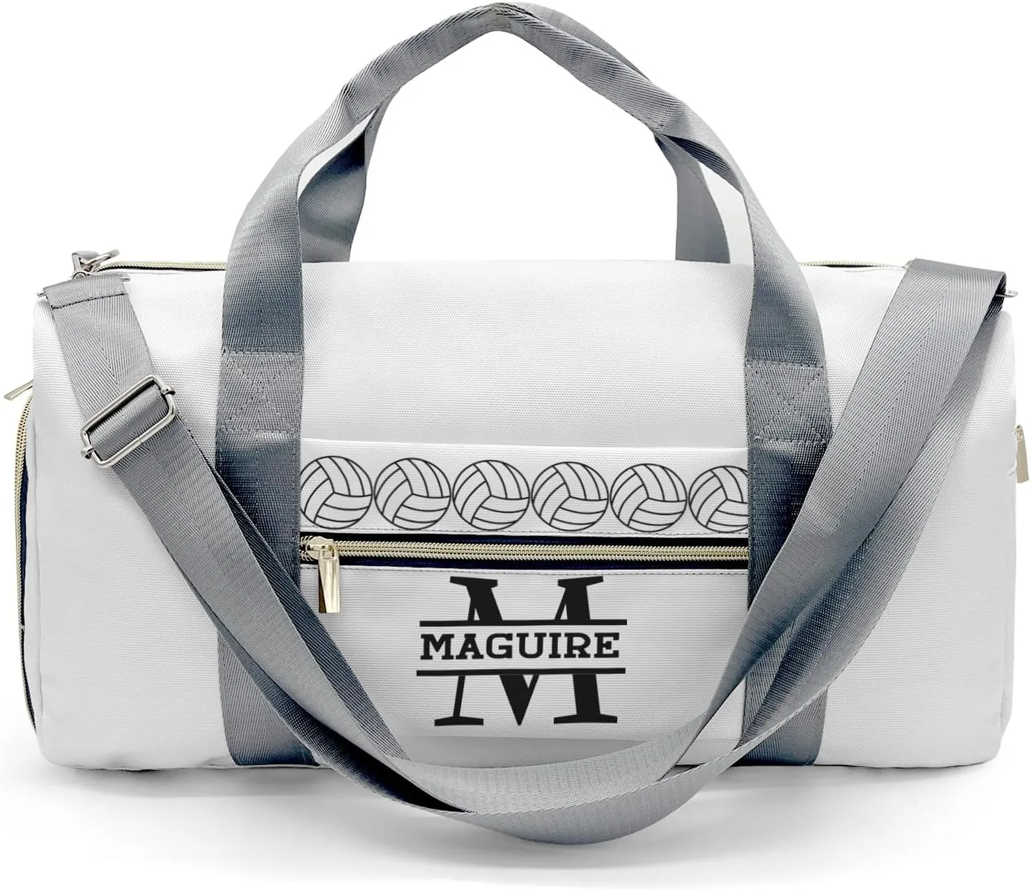 Volleyball Monogram White Personalized Duffel Bag with Name Custom Travel Bag for Women Men Sports Gym Dance Bags Wet Dry Pockets Shoes Compartment Overnight Weekend Bag Gift