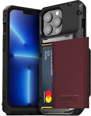 VRS DESIGN Damda Glide Pro Phone Case for iPhone 13 Pro, Sturdy Semi Auto Wallet [4 Cards] Case with Card Slot Holder Compatible for iPhone 13 Pro Case (2021) Metallic Red
