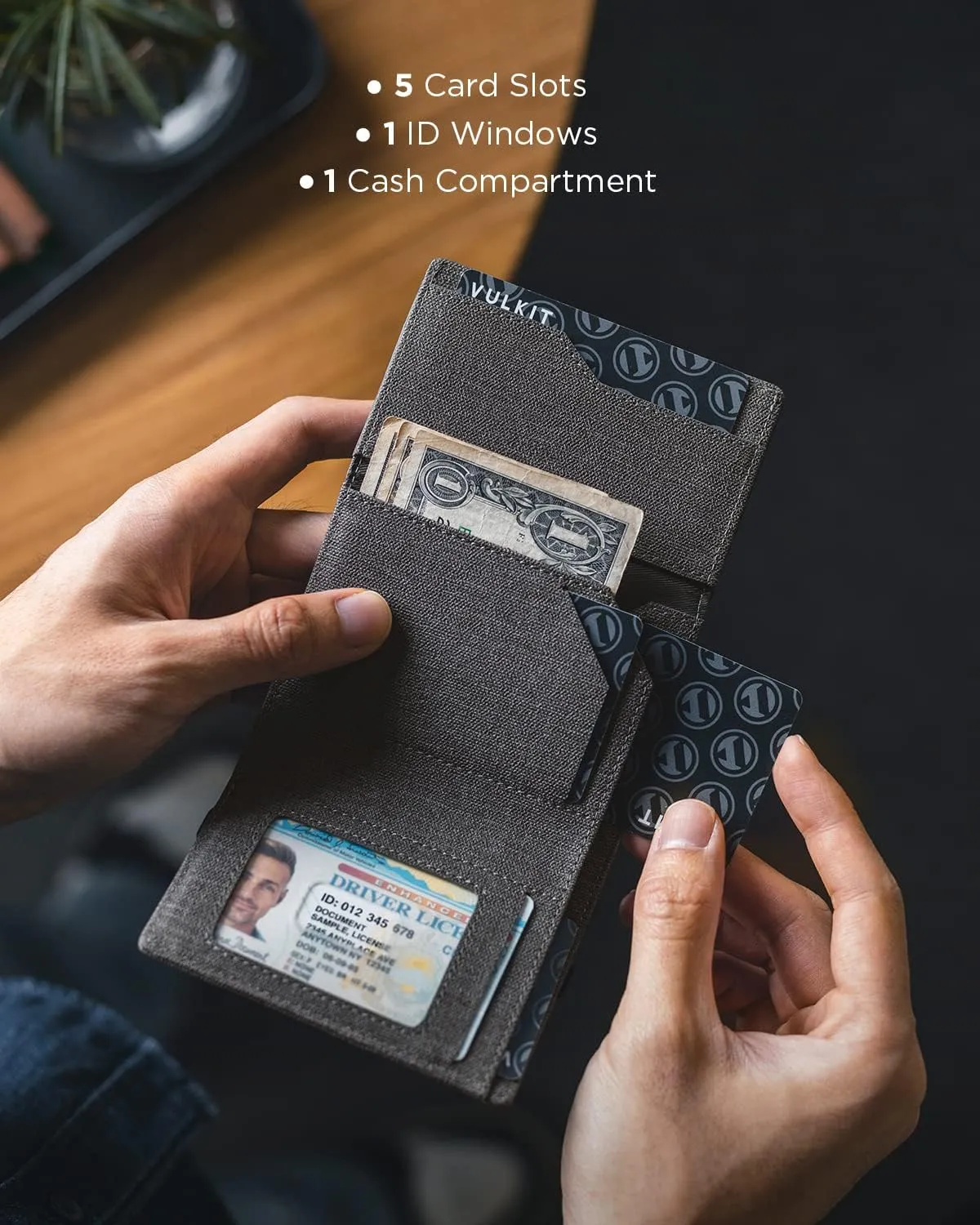 VULKIT Airtag Wallet with Keyring Mens Pop up Credit Card Wallet with Air Tag Holder Trifold ID Window RFID Blocking（Grey）