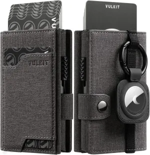 VULKIT Airtag Wallet with Keyring Mens Pop up Credit Card Wallet with Air Tag Holder Trifold ID Window RFID Blocking（Grey）