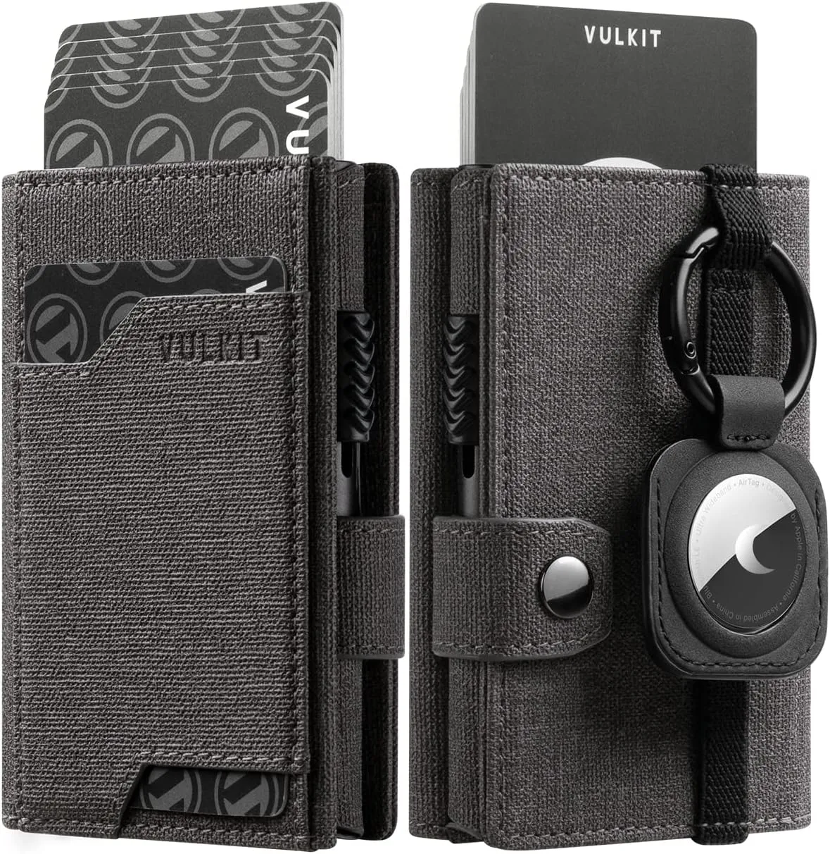VULKIT Airtag Wallet with Keyring Mens Pop up Credit Card Wallet with Air Tag Holder Trifold ID Window RFID Blocking（Grey）