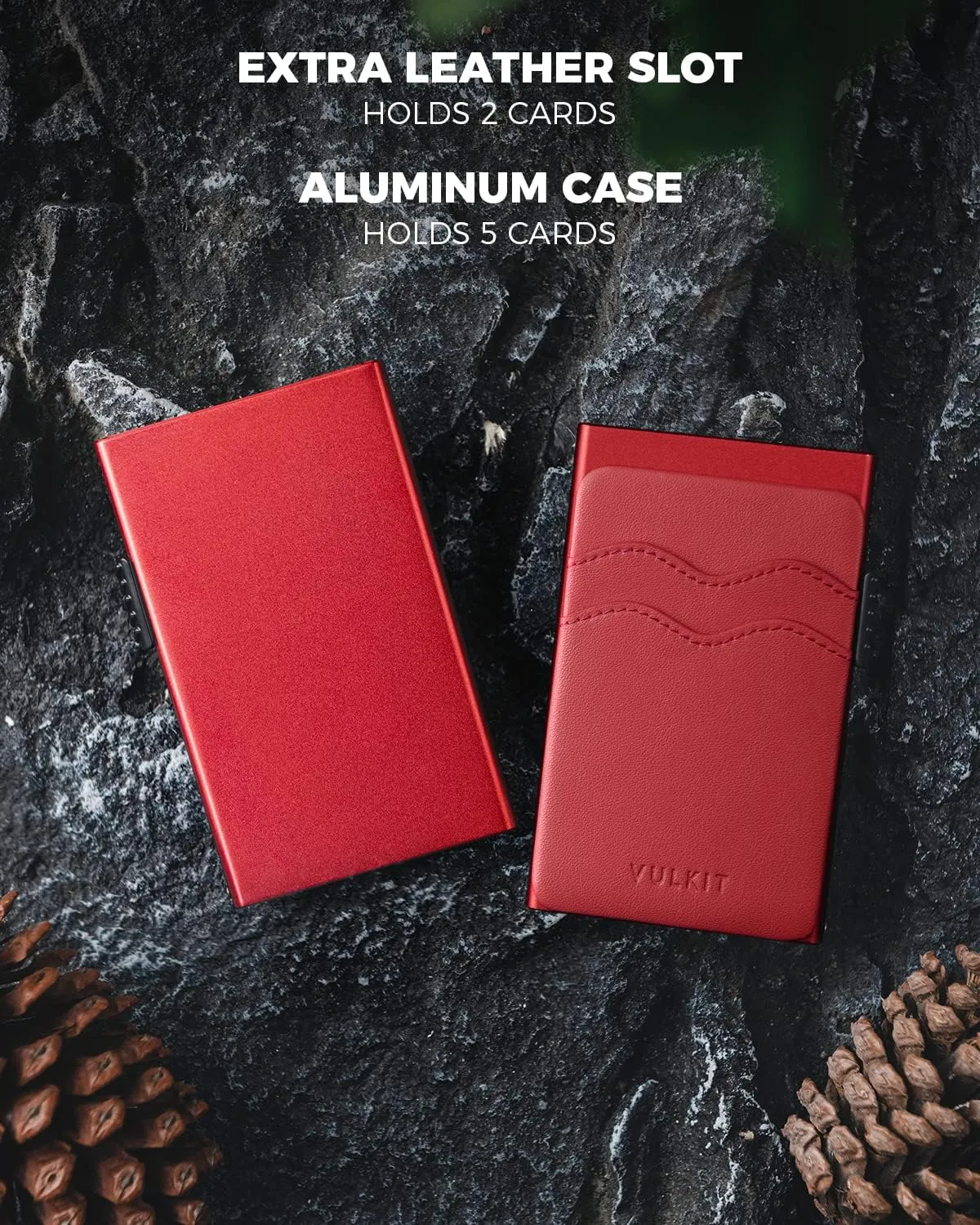 VULKIT Credit Card Holder Minimalist Slim Pop Up Wallet with Leather Slots RFID Blocking for Men and Women Holds 7 Cards and Notes Red
