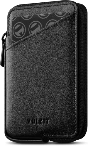 VULKIT Credit Card Holder RFID Blocking Top Grain Cowhide Leather Zip Card Holder Wallet Slim Minimalist Card Wallet, Holding up to 10 Cards & Folded Notes