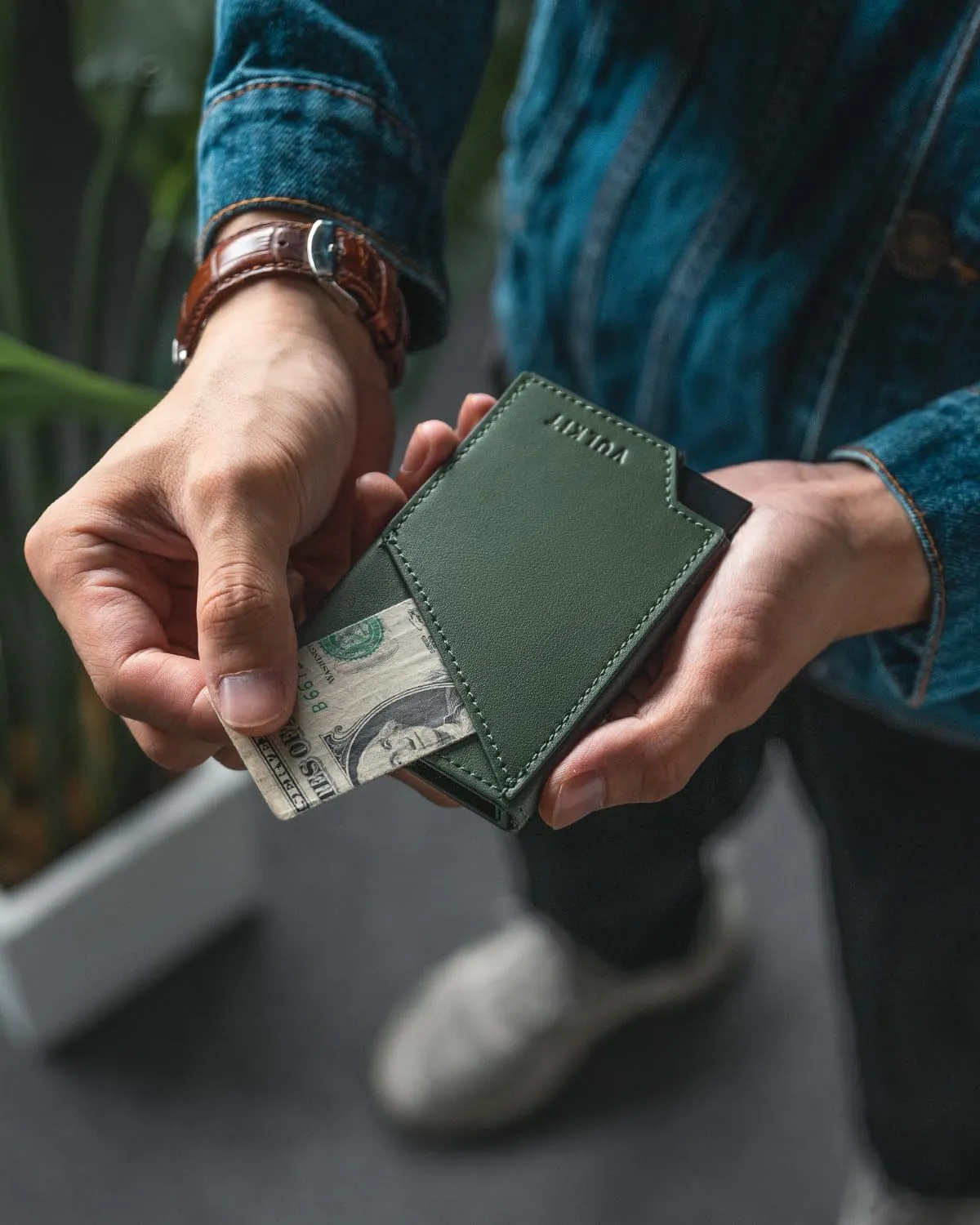 VULKIT Pop up Card Wallet RFID Blocking Slim Aluminum Metal Bank Card Holder Case with Business Money Pocket for Credit Cards Notes and Coins Green