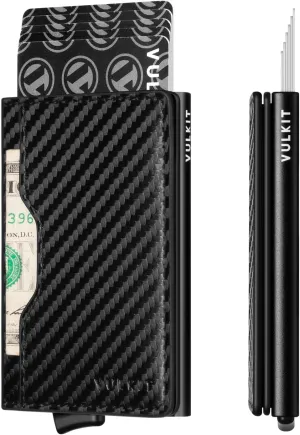 VULKIT Slim Pop up Wallet for Women Minimalist Credit Card Holder with Leather Slots Men's Bifold RFID Blocking Metal Wallets