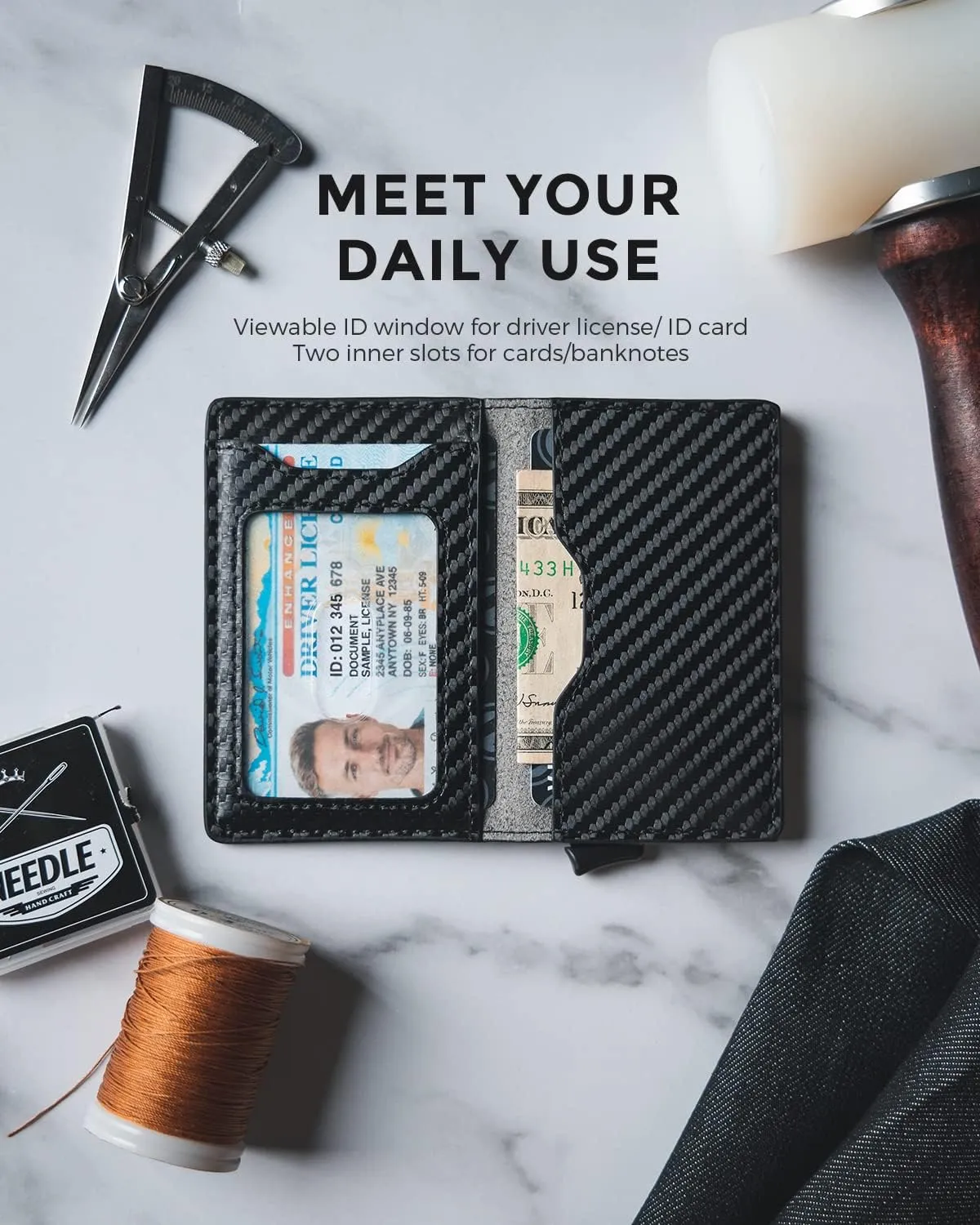 VULKIT Slim Pop up Wallet for Women Minimalist Credit Card Holder with Leather Slots Men's Bifold RFID Blocking Metal Wallets