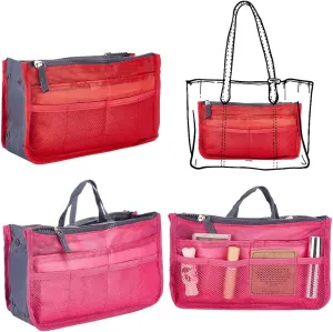 WADORN 2 Colors Nylon Purse Multifunctional Organizer Insert, 2pcs Handbag Pocket Organizer Bag in Bag Multi Pocket Multi functional for Bag Door Car Wardrobe, 10.9 x6.2 Inch, Red