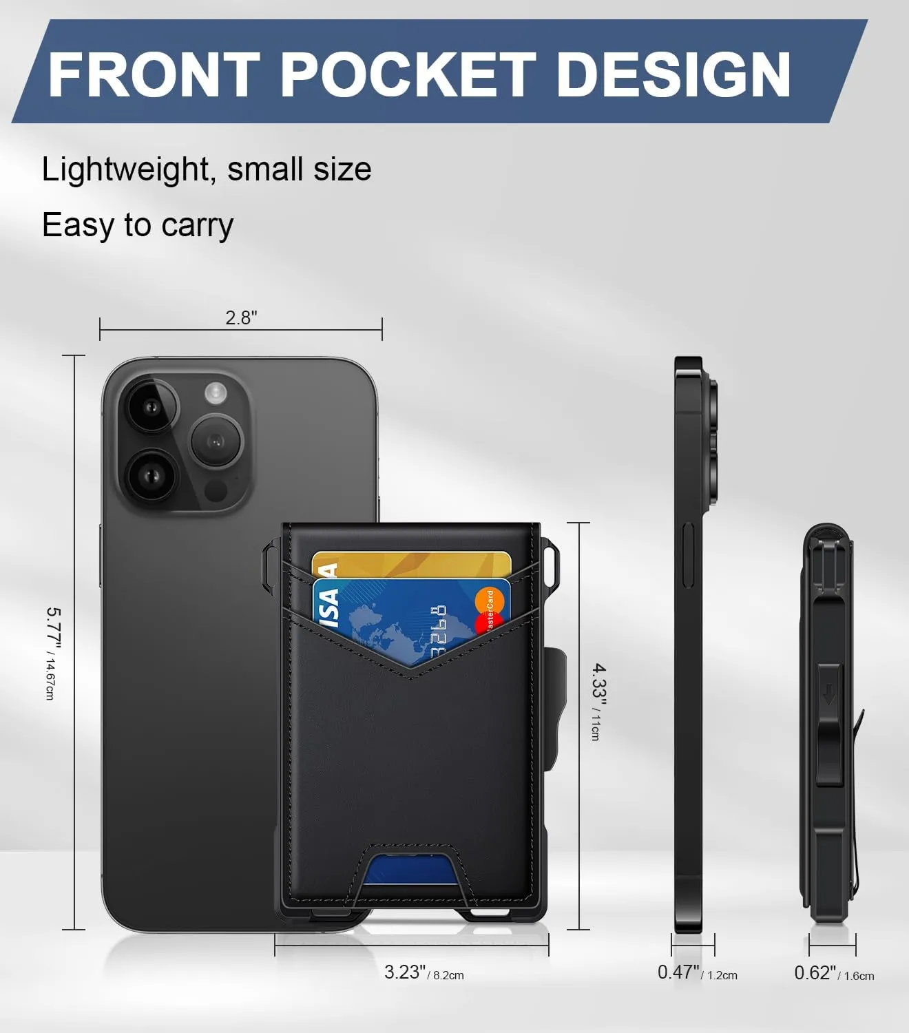 Wallet for Men, Minimalist Slim Mens Wallet with Money Clip, RFID Blocking Smart Pop Up Card Wallet with ID Window, Compact Bifold Wallet, Metal Aluminum Credit Card Holder (Black)