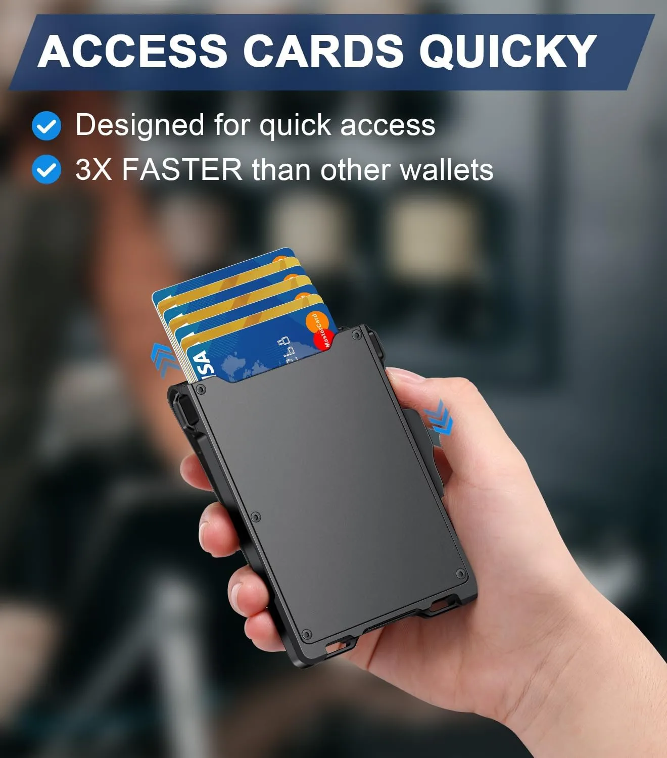 Wallet for Men, Minimalist Slim Mens Wallet with Money Clip, RFID Blocking Smart Pop Up Card Wallet with ID Window, Compact Bifold Wallet, Metal Aluminum Credit Card Holder (Black)