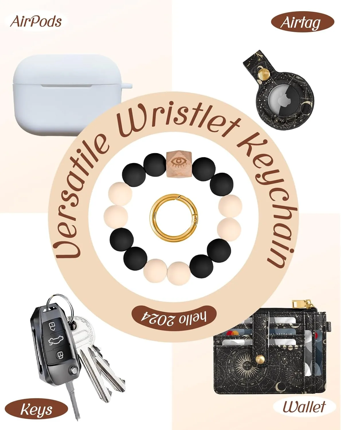 Wallet Keychain Wristlet for Women with AirTag Holder - Cute Design Credit Card Holder Wallets Key Chain Ring Slim Small RFID Air Tag Coin Pocket Purse for Ladies Girls Female,Astrolabe