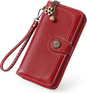 Wallet Women Large Leather RFID Blocking Bifold Multi Card Case with Zipper Pocke Phone Wristlet Purse