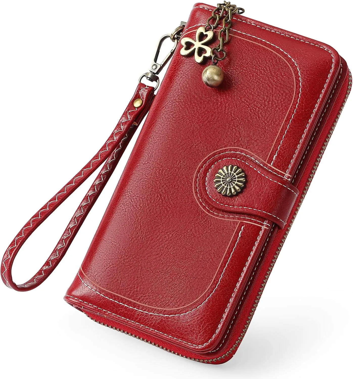 Wallet Women Large Leather RFID Blocking Bifold Multi Card Case with Zipper Pocke Phone Wristlet Purse