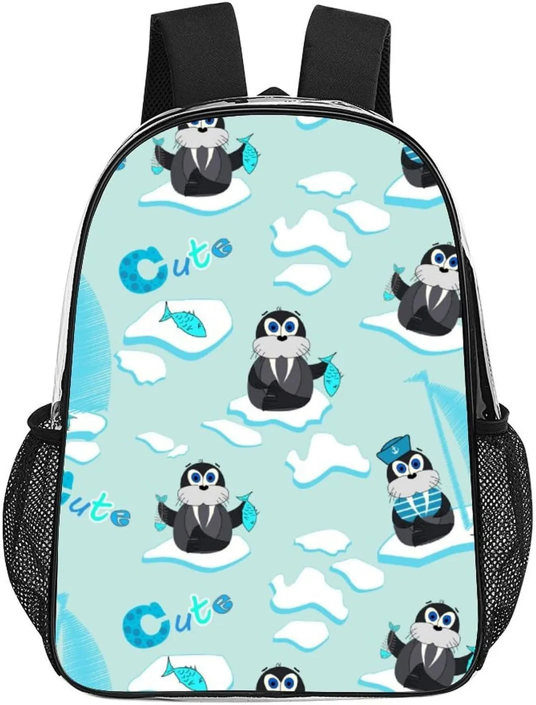 Walru Ice Floe Fish 17 Inch Clear PVC Backpack for Outdoor Hiking Business Cartoon Cute Animal Casual Lightweight Daypack Men Women 43x32x13cm