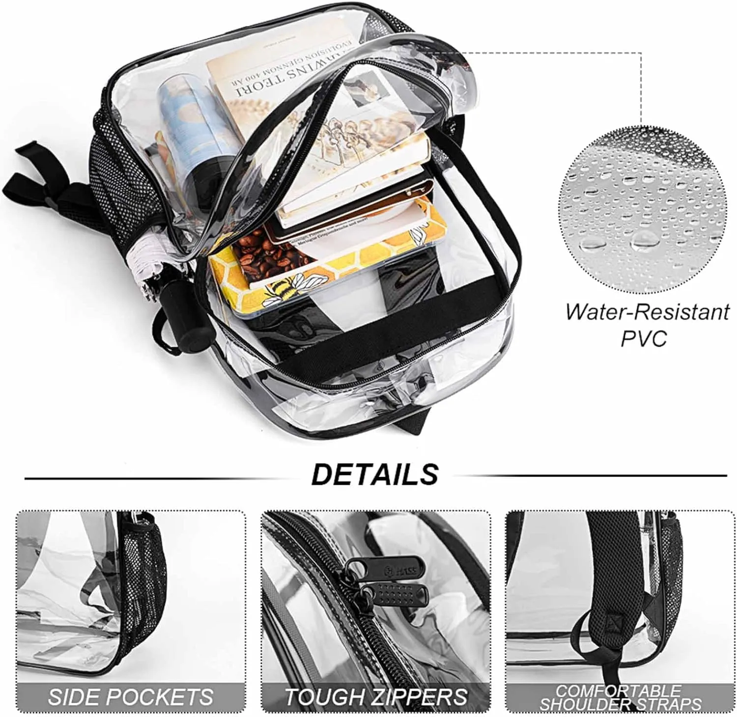 Walru Ice Floe Fish 17 Inch Clear PVC Backpack for Outdoor Hiking Business Cartoon Cute Animal Casual Lightweight Daypack Men Women 43x32x13cm