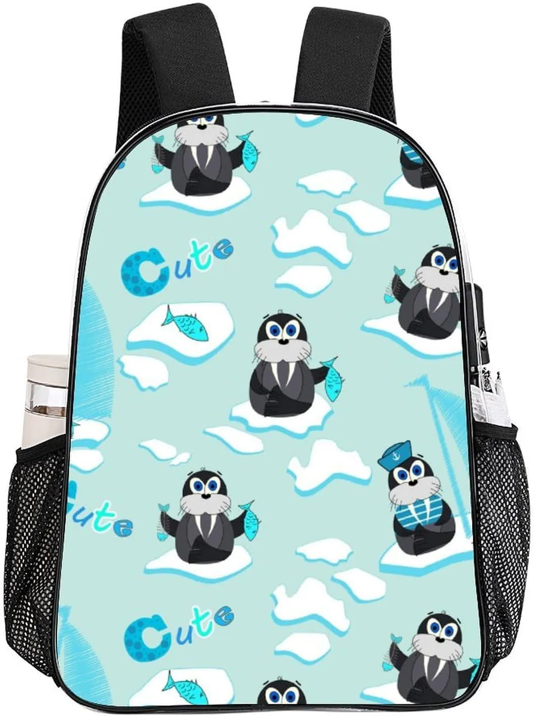 Walru Ice Floe Fish 17 Inch Clear PVC Backpack for Outdoor Hiking Business Cartoon Cute Animal Casual Lightweight Daypack Men Women 43x32x13cm