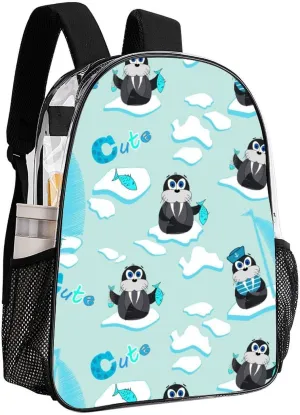 Walru Ice Floe Fish 17 Inch Clear PVC Backpack for Outdoor Hiking Business Cartoon Cute Animal Casual Lightweight Daypack Men Women 43x32x13cm