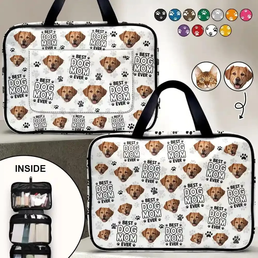 WANDER PRINTS Custom Photo, Personalized Toiletry Bag - Gift For Traveling Lovers, Pet Lovers, Besties, Family - Best Dog Cat Fur Mom Dad Ever