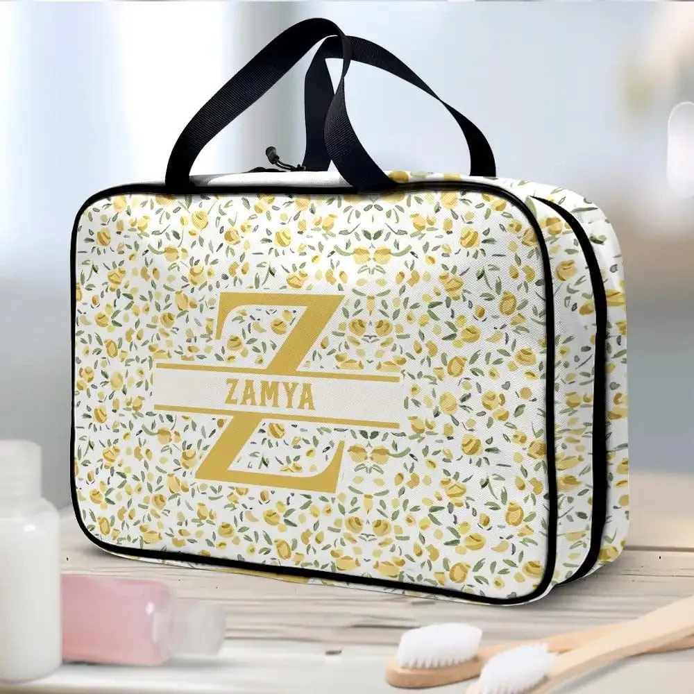 WANDER PRINTS Personalized Toiletry Bag - Gift For Traveling Lovers, Besties, Family - Floral Women Travel Bag Monogram