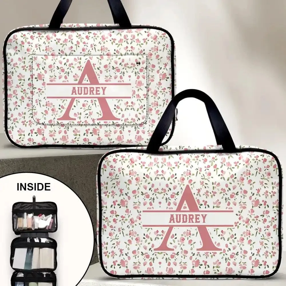 WANDER PRINTS Personalized Toiletry Bag - Gift For Traveling Lovers, Besties, Family - Floral Women Travel Bag Monogram