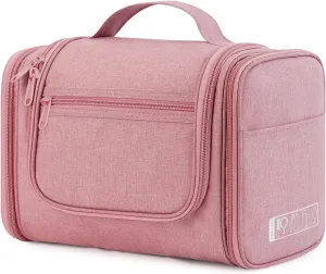 WANDF Large Hanging Toiletry Bag Travel Cosmetic Makeup Organizer Water-Resistant Shower Bathroom Bag for Women and Men (Dark Pink)