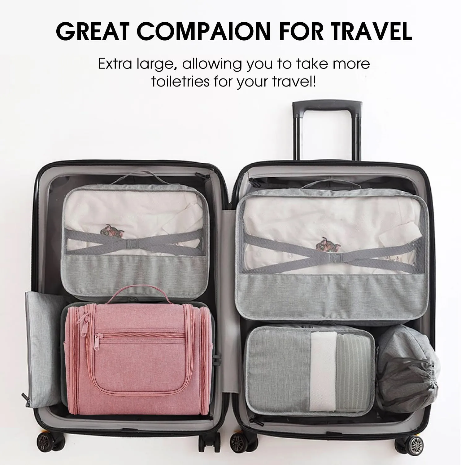 WANDF Large Hanging Toiletry Bag Travel Cosmetic Makeup Organizer Water-Resistant Shower Bathroom Bag for Women and Men (Dark Pink)