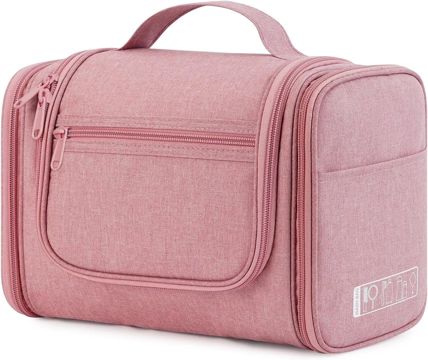 WANDF Large Hanging Toiletry Bag Travel Cosmetic Makeup Organizer Water-Resistant Shower Bathroom Bag for Women and Men (Dark Pink)