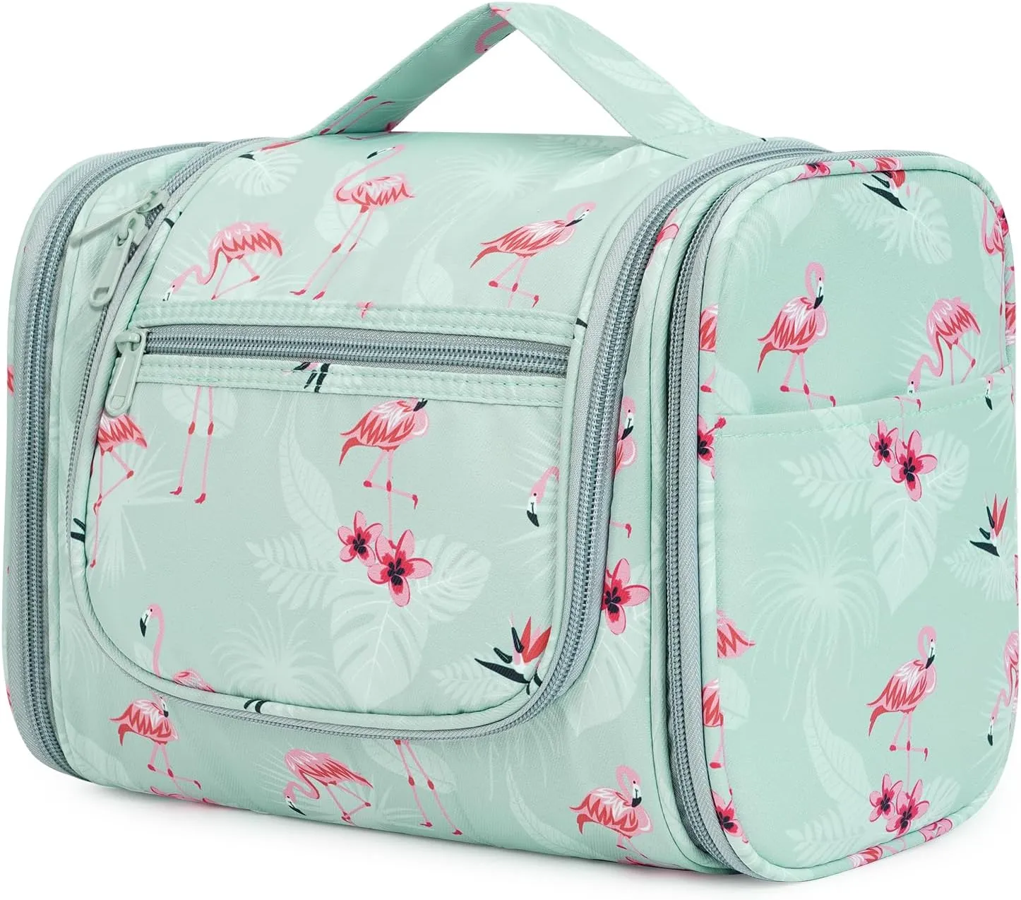 WANDF Large Hanging Toiletry Bag Travel Cosmetic Makeup Organizer Water-Resistant Shower Bathroom Bag for Women and Men (Flamingo)
