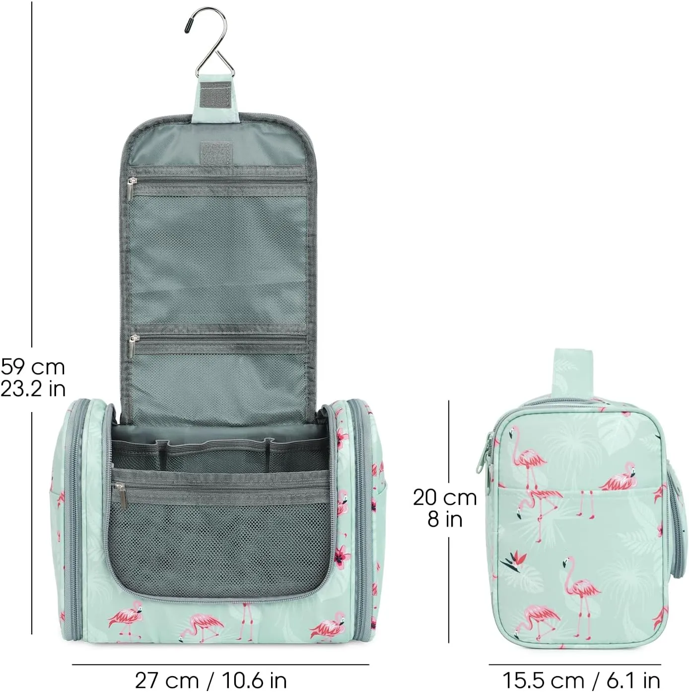 WANDF Large Hanging Toiletry Bag Travel Cosmetic Makeup Organizer Water-Resistant Shower Bathroom Bag for Women and Men (Flamingo)