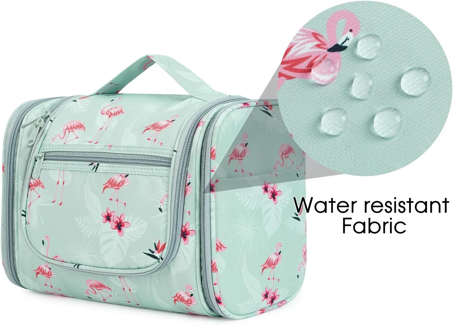 WANDF Large Hanging Toiletry Bag Travel Cosmetic Makeup Organizer Water-Resistant Shower Bathroom Bag for Women and Men (Flamingo)