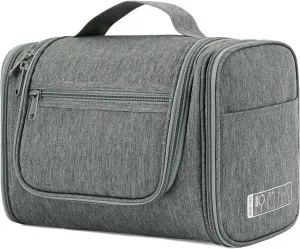 WANDF Large Hanging Toiletry Bag Travel Cosmetic Makeup Organizer Water-Resistant Shower Bathroom Bag for Women and Men (Gray)