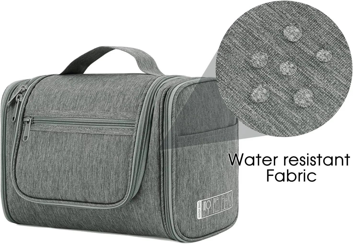 WANDF Large Hanging Toiletry Bag Travel Cosmetic Makeup Organizer Water-Resistant Shower Bathroom Bag for Women and Men (Gray)
