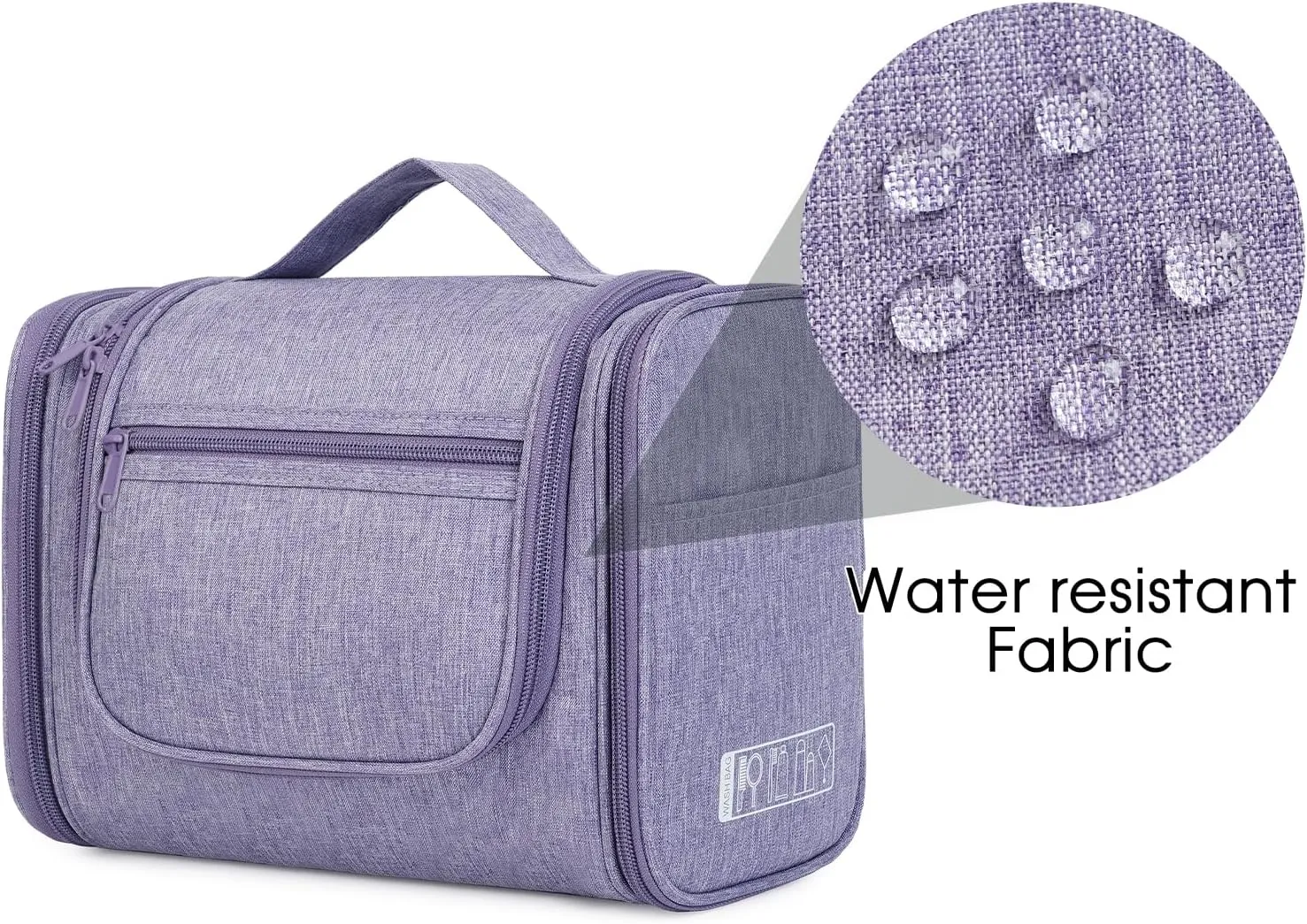 WANDF Large Hanging Toiletry Bag Travel Cosmetic Makeup Organizer Water-Resistant Shower Bathroom Bag for Women and Men (Light Purple)
