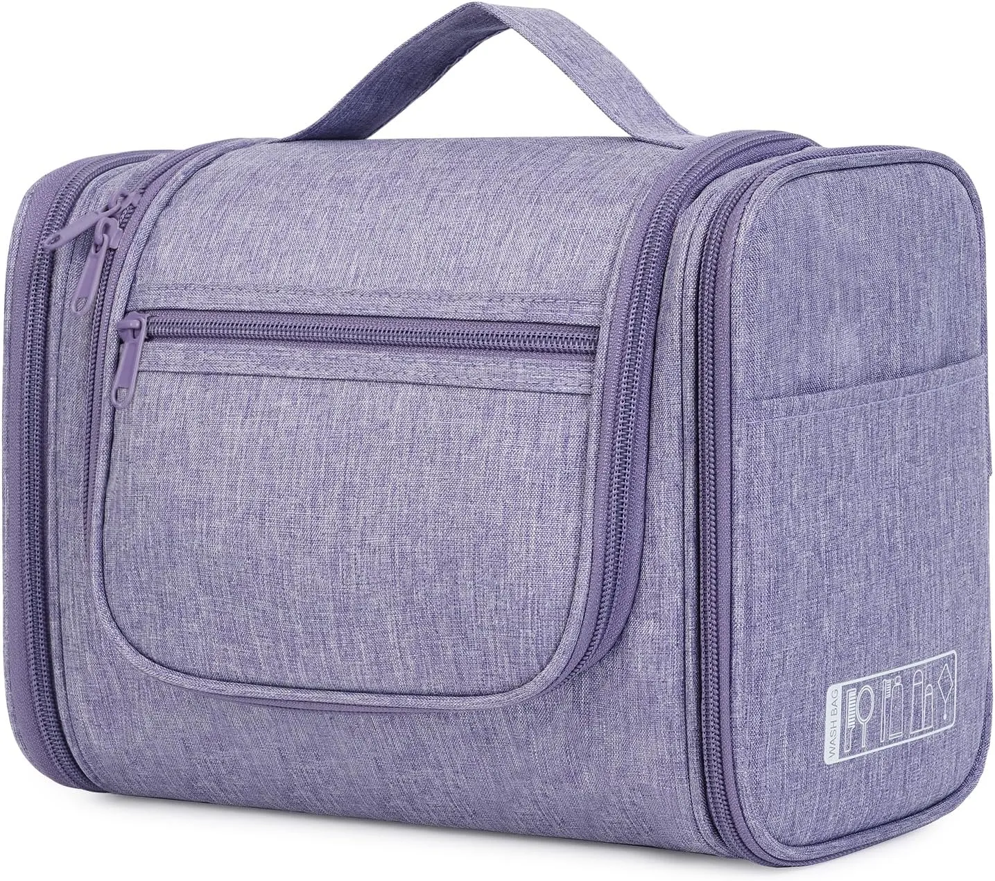 WANDF Large Hanging Toiletry Bag Travel Cosmetic Makeup Organizer Water-Resistant Shower Bathroom Bag for Women and Men (Light Purple)