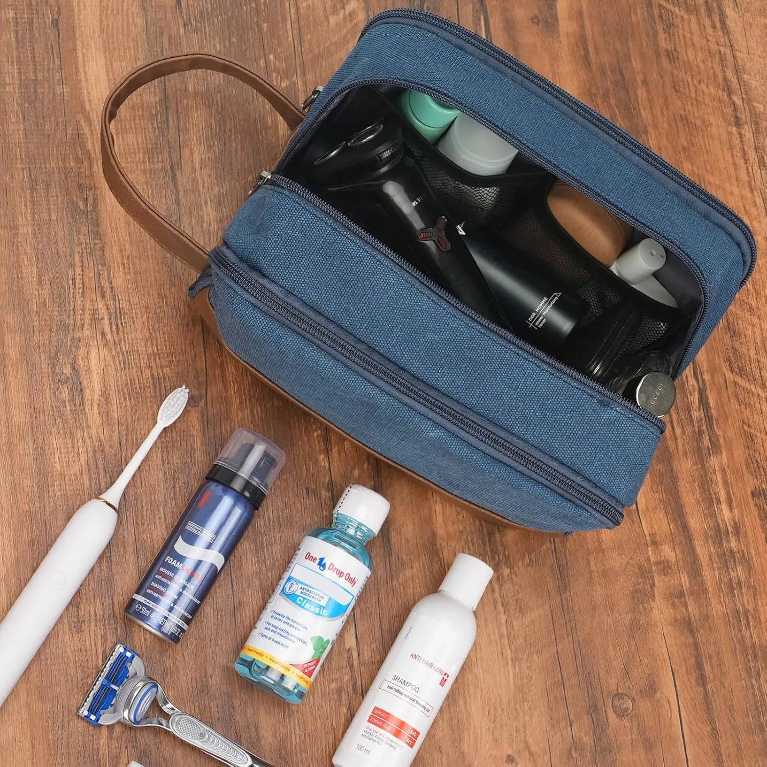 WANDF Travel Toiletry Bag for Men Large Toiletries Shaving Bag Water Resistant Hanging Dopp Kit Travel Accessories Bag for Women Men (Blue)