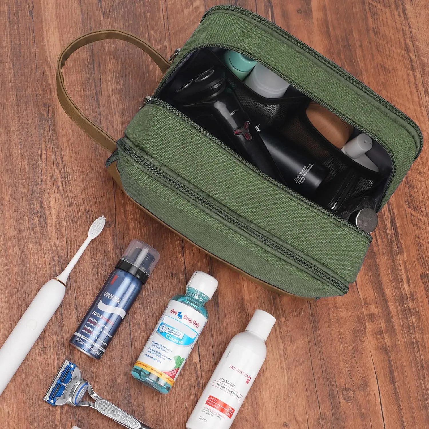 WANDF Travel Toiletry Bag for Men Large Toiletries Shaving Bag Water Resistant Hanging Dopp Kit Travel Accessories Bag for Women Men (Green)
