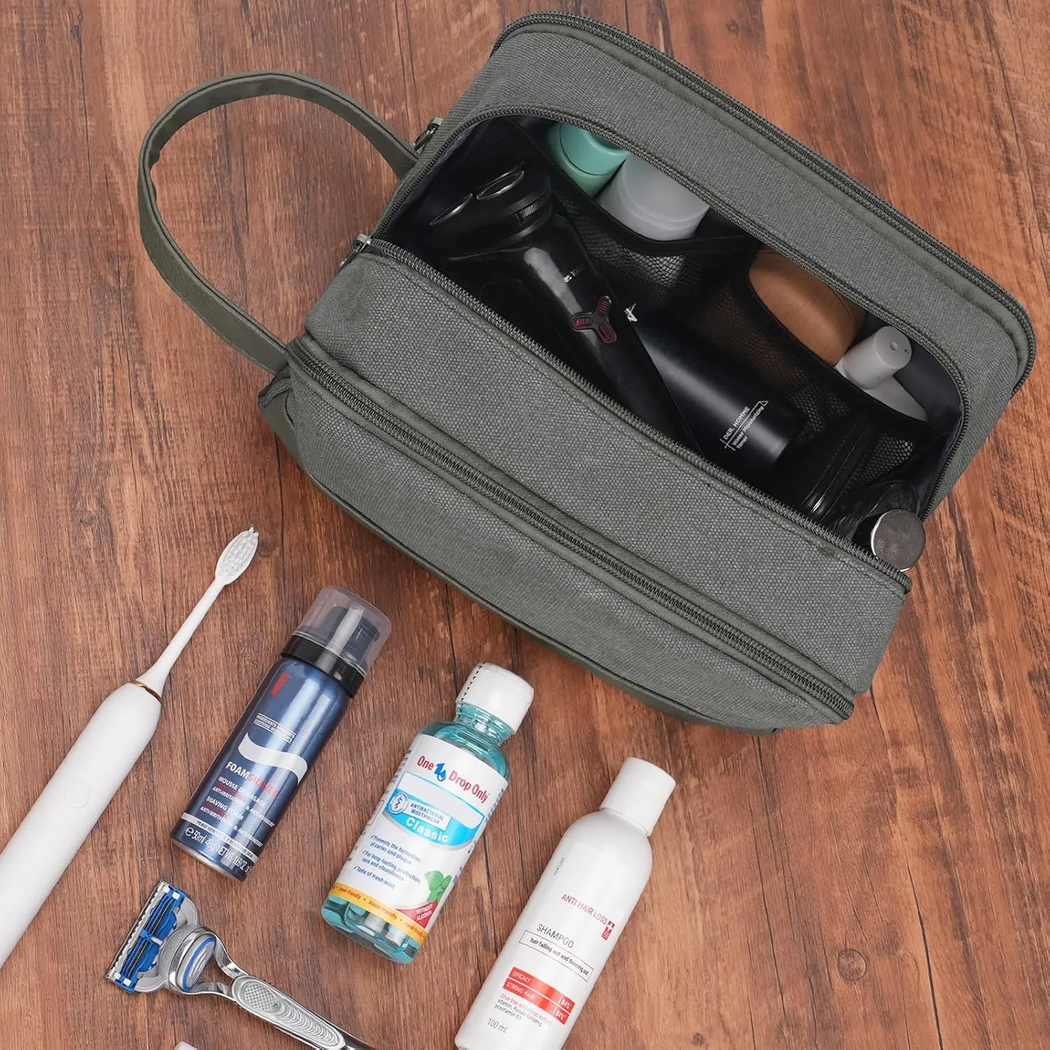 WANDF Travel Toiletry Bag for Men Large Toiletries Shaving Bag Water Resistant Hanging Dopp Kit Travel Accessories Bag for Women Men (Grey)